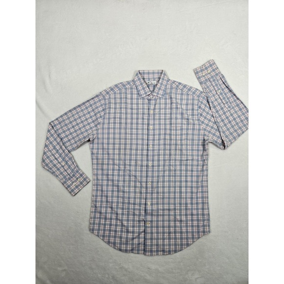 Peter Millar Grier Performance Glen Plaid Woven Shirt Pink Blue Checkered Men‎ M - Picture 1 of 8